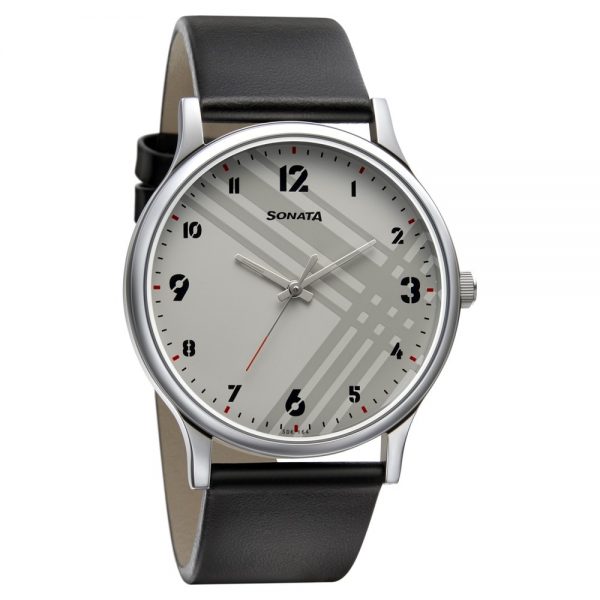 Smart Plaid in White Dial Leather Strap Watch
