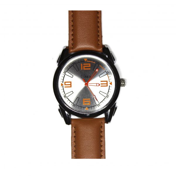 ONLY SILVER DIAL BROWN LEATHER STRAP WATCH