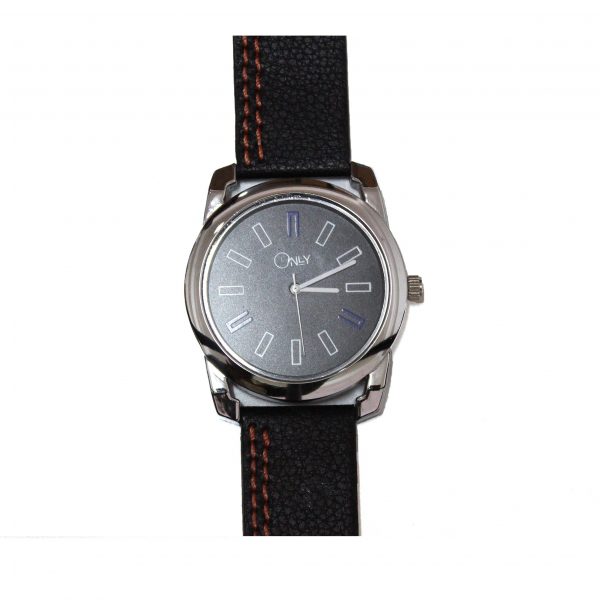 ONLY BLACK DIAL BLACK LEATHER STRAP WATCH
