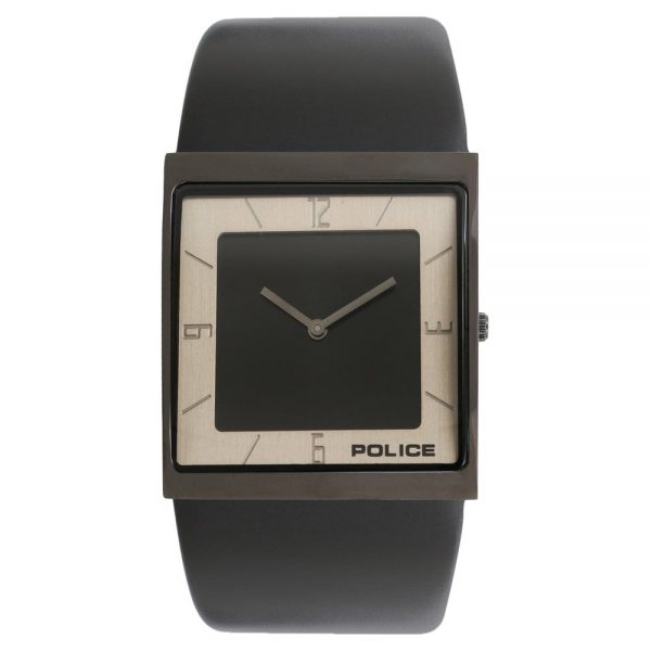 Police Black Dial Black Leather Strap Watch