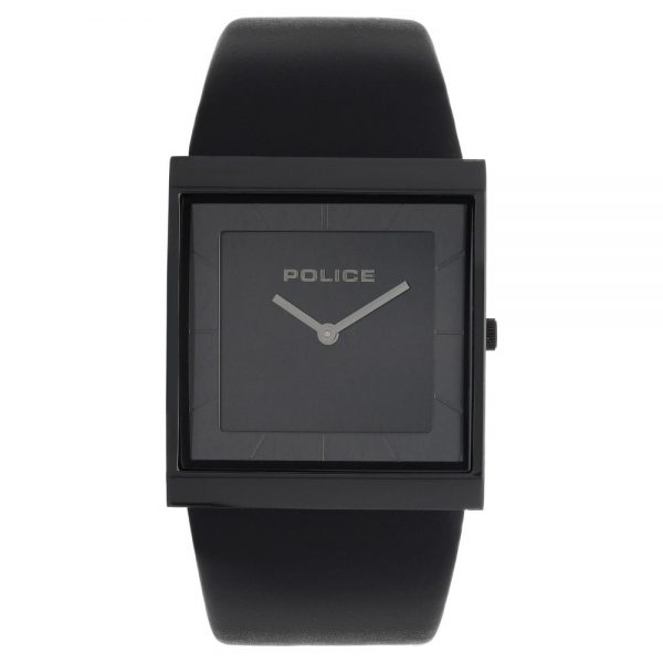 Police Black Dial Black Leather Strap Watch