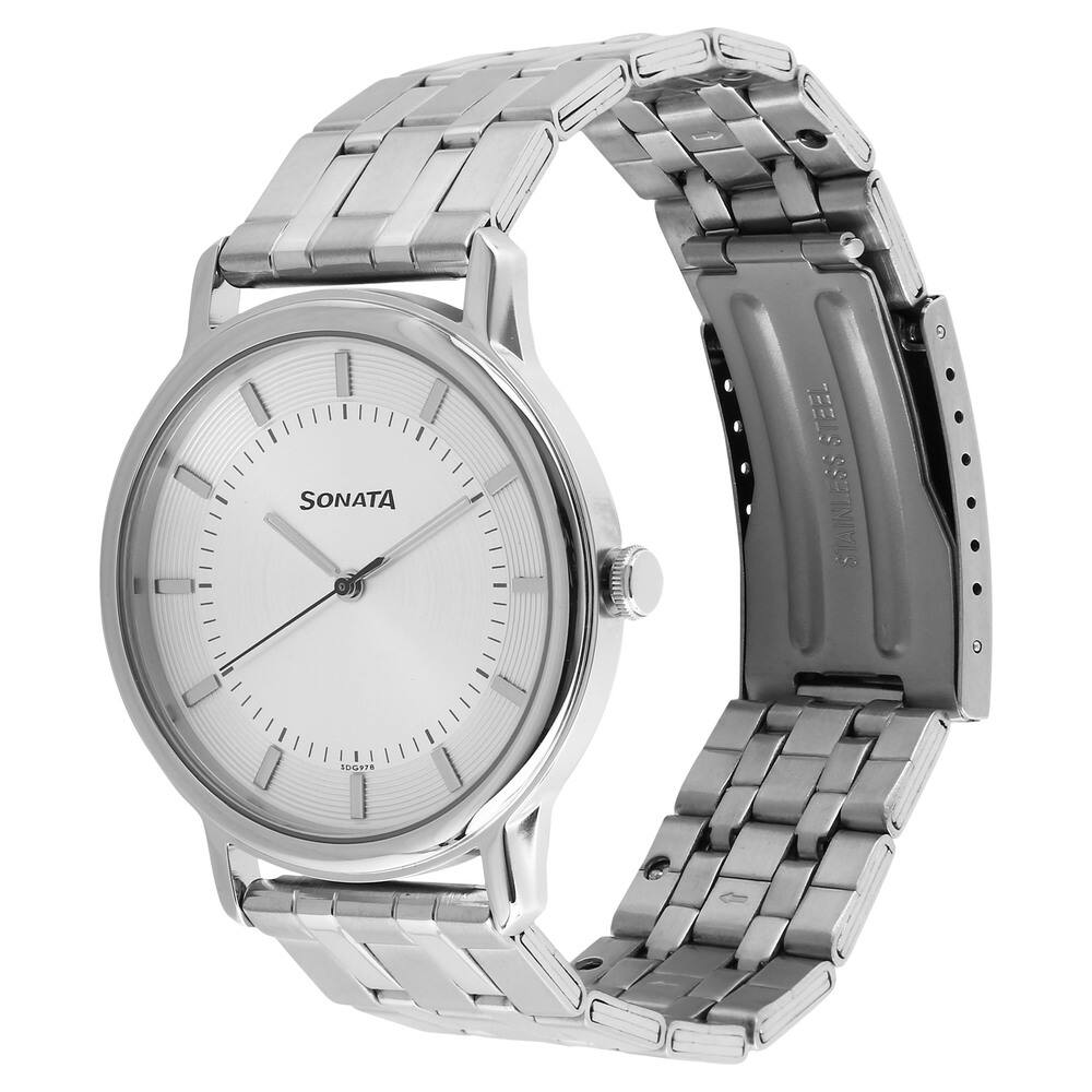 SONATA Sleek Silver Dial Stainless Steel Strap GHADIWALE