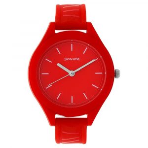 SONATA ColorPop Red Dial Plastic Strap