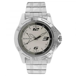 SONATA White Dial Silver Stainless Steel Strap Watch