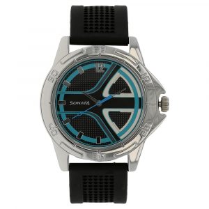SONATA Blue Dial Black Plastic Strap Watch
