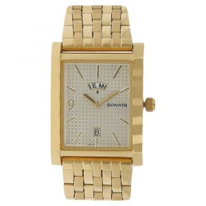 SONATA Silver Dial Golden Stainless Steel Strap Watch