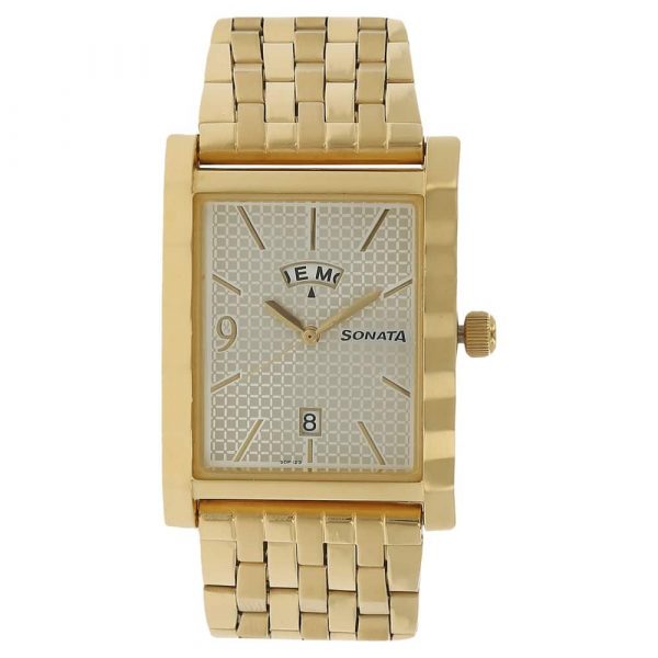 SONATA Silver Dial Golden Stainless Steel Strap Watch
