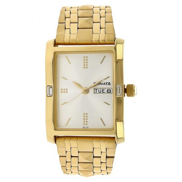 SONATA Silver Dial Golden Stainless Steel Strap Watch