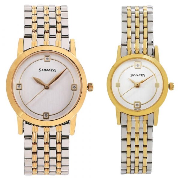 SONATA Silver Dial Golden Stainless Steel Watches