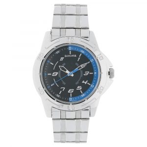 SONATA Blue Dial Silver Stainless Steel Strap Watch