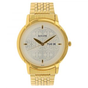 SONATA Silver Dial Golden Stainless Steel Strap Watch