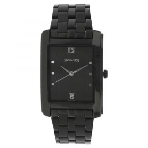 SONATA Black Dial Black Stainless Steel Strap Watch