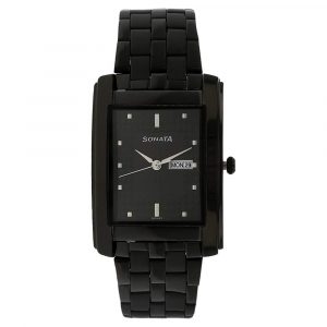SONATA Black Dial Black Stainless Steel Strap Watch