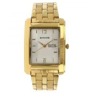 SONATA Silver Dial Golden Stainless Steel Strap Watch