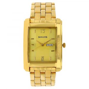 SONATA Champagne Dial Golden Stainless Steel Strap Watch