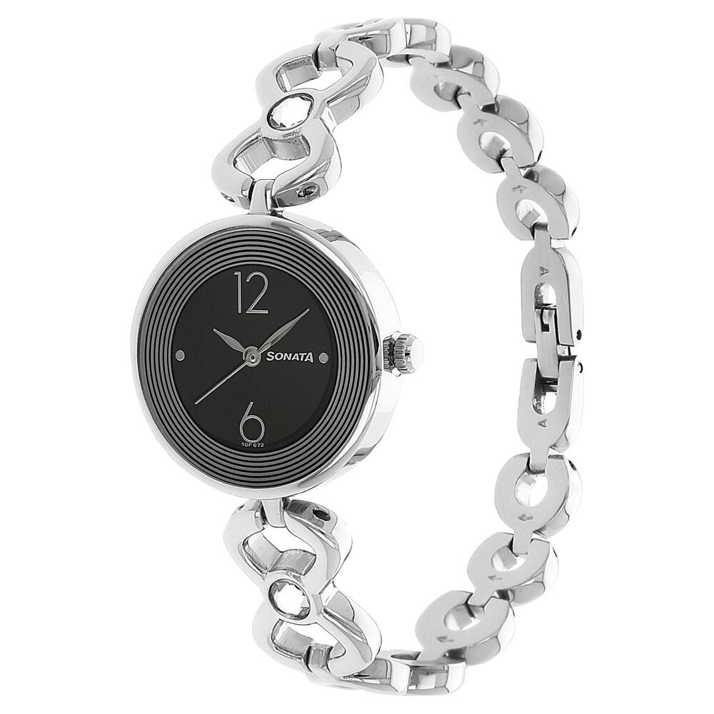 Sonata black deals metal watch