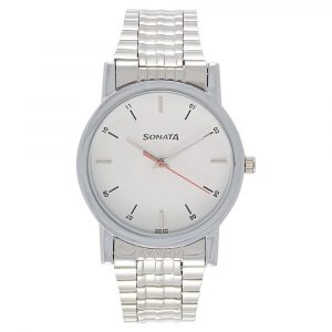 SONATA White Dial Silver Stainless Steel Strap Watch
