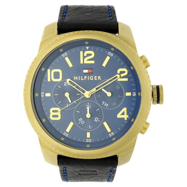Tommy Hilfiger Blue Dial Black Leather Strap Watch