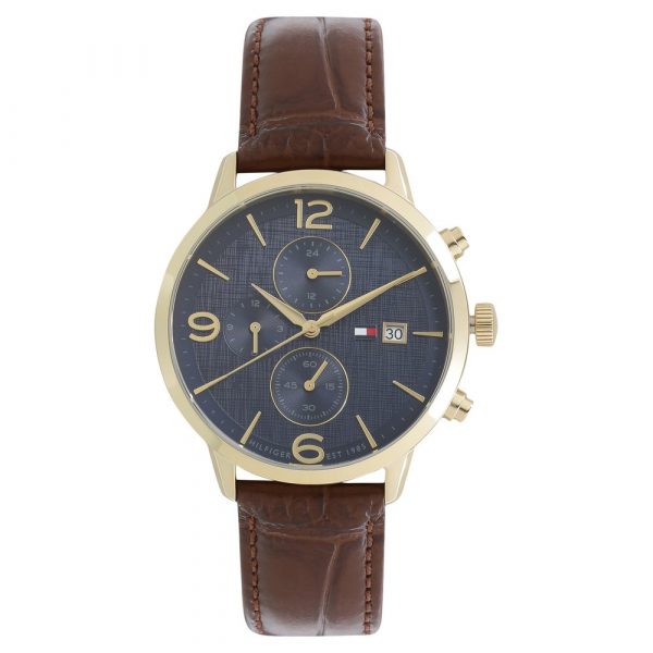 Tommy Hilfiger Blue Dial Brown Leather Strap Watch