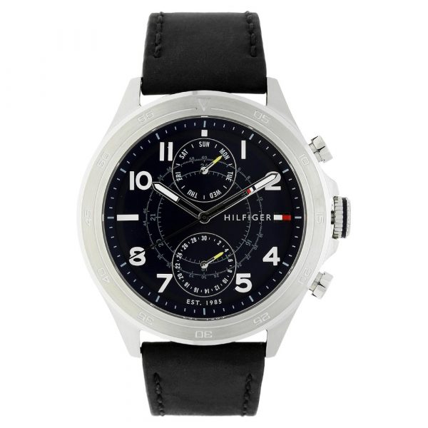 Tommy Hilfiger Blue Dial Black Leather Strap Watch