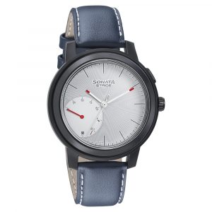 SONATA Stride Pro - Hybrid Smartwatch with White Dial & Blue Leather Strap