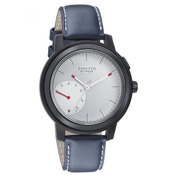 SONATA Stride Pro - Hybrid Smartwatch with White Dial & Blue Leather Strap