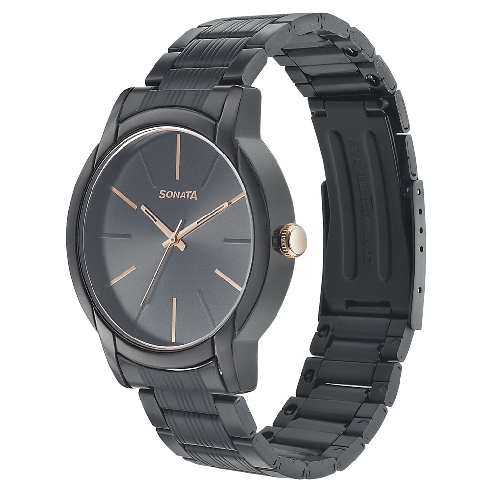 Sonata black 2025 metal watch