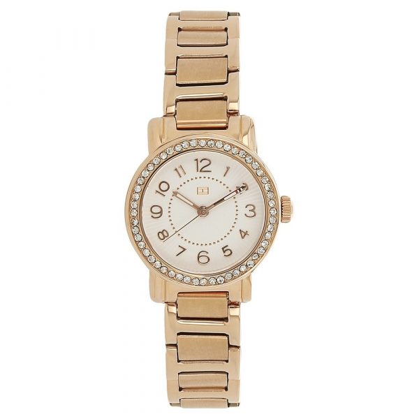 Tommy Hilfiger White Dial Rose Gold Metal Strap Watch