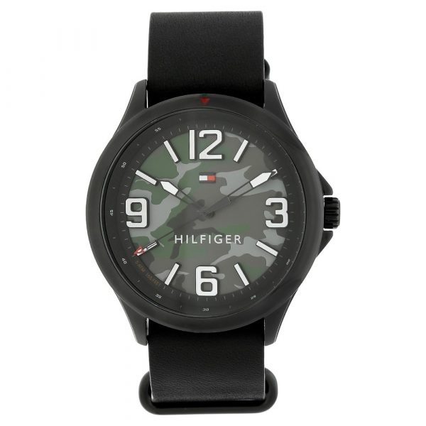 Tommy Hilfiger Black Dial Black Leather Strap Watch