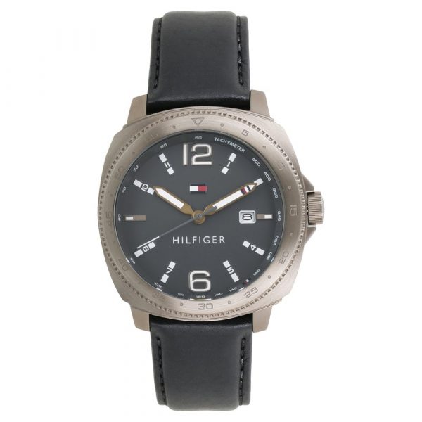 Tommy Hilfiger Black Dial Black Leather Strap Watch
