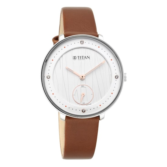 Titan Workwear Watch with Silver White Dial Leather Strap